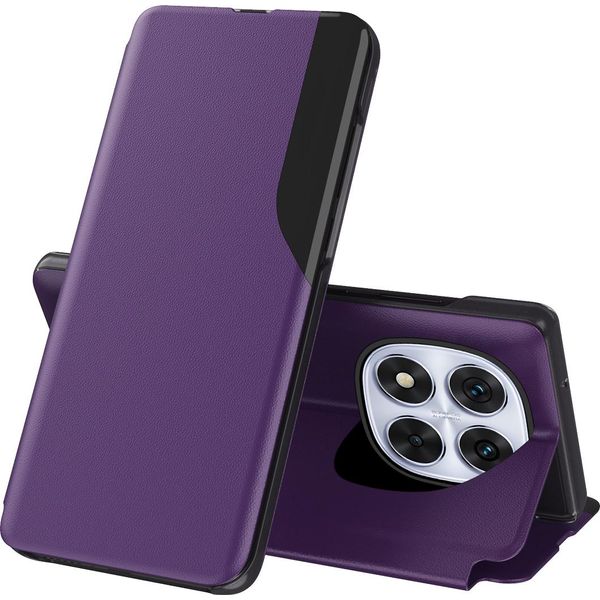 Custodia Flip Per Xiaomi Redmi Note 14 Pro 5G, Custodia In Finto Cuoio Con Finestra E Funzione Stand Viola-image