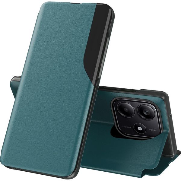 Custodia Flip Per Xiaomi Redmi Note 14 5G, Custodia In Finto Cuoio Con Finestra E Funzione Stand Verde-image