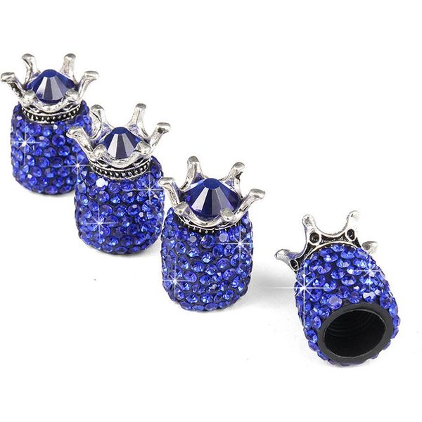 4 Pz/Set Crown Crystal Car Tire Valve Stem Caps Theftproof Wheel Tyre Tyre Airtight Cover Blu Scuro-image