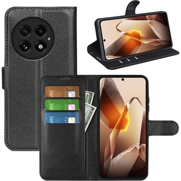 Per Oneplus 13 Custodia Protettiva Smart Book Wallet In Pelle Finta Nera-image