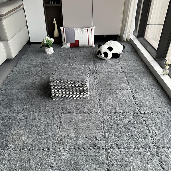 10 Pezzi 30X30X1 Cm Tappetini In Moquette, Tappetino In Peluche Insonorizzato Giuntato Per Soggiorno Camera Da Letto, Colore: Grigio-image