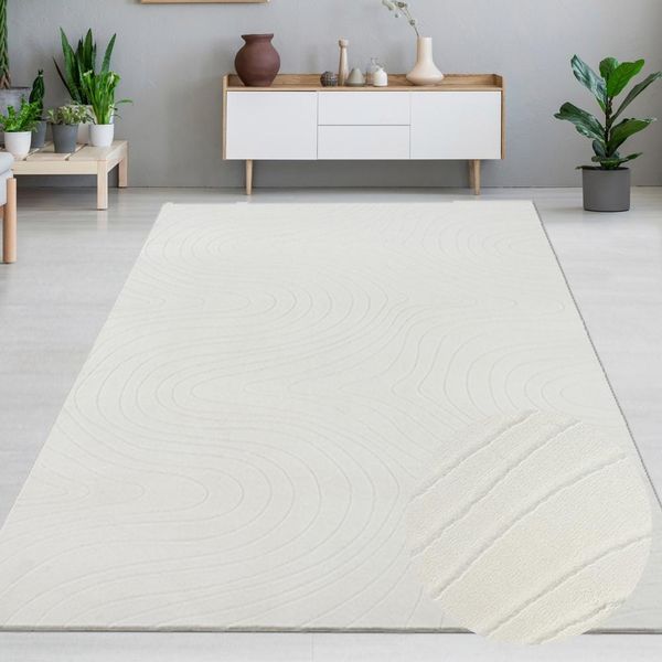 Tappeto Da Salotto A Pelo Basso Con Motivo A Fiocco In Crema Dimensioni - 140 X 200 Cm-image
