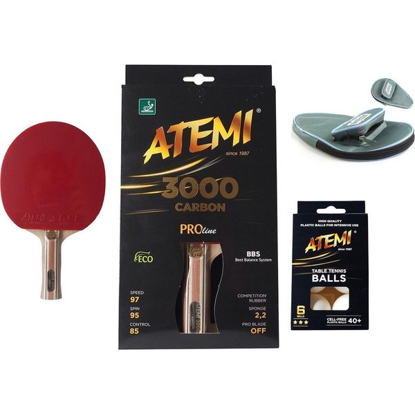 Atemi 3000 An Mazza Da Ping Pong + Copertura + Palline-image