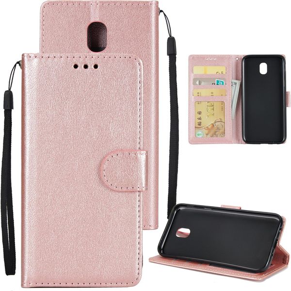 Per Samsung J7 2017 Edizione Europea/J730/J7 Pro Custodia Protettiva In Pelle Pu Con 3 Posizioni Per Le Carte Oro Rosa-image
