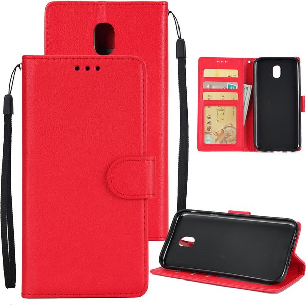 Per Samsung J7 2017 European Edition/J730/J7 Pro Custodia Protettiva In Pelle Pu Con 3 Posizioni Per Le Schede, Rosso-image