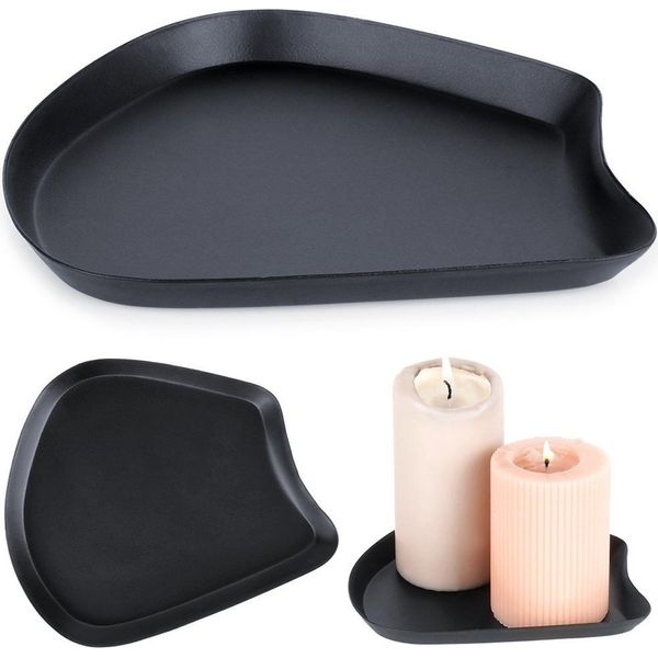 Sottobicchiere Per Candele Vilde Piatto Per Candele Sottobicchiere Decorativo Per Candele In Metallo Nero 17X15,5 Cm-image