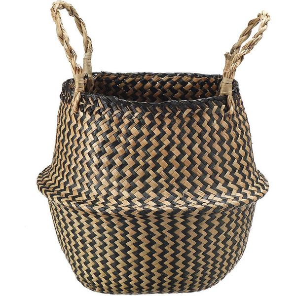 Cesto Portaoggetti In Seagrass Vaso Da Fiori In Rattan Porta Piante Giocattolo Contenitore Decor - M-image