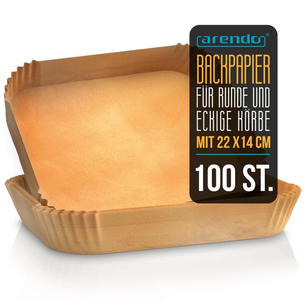 Carta Da Forno Arendo Per Friggitrice Ad Aria Calda, Rettangolare, 4,5 - 10 L, 22 X 14 X 4,5 Cm, Antiaderente, Non Sbiancata, Per Ninja Airfryer AF300EU E AF400EU, 100 Pezzi-image