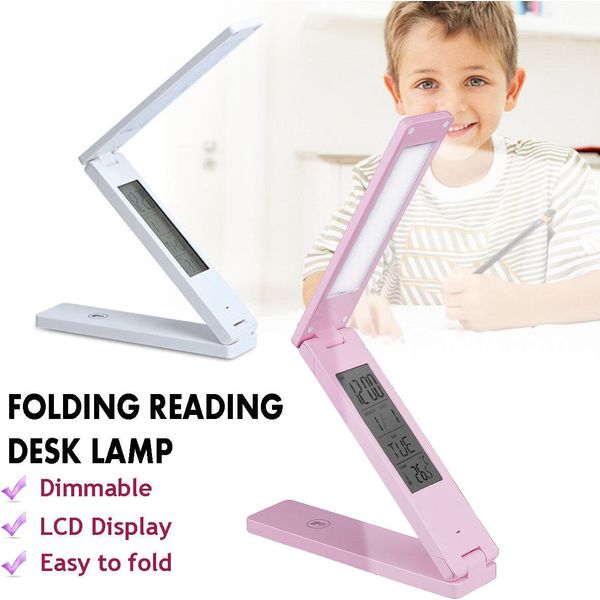 Lampada Da Tavolo Portatile Pieghevole Touch Control Led Dimmerabile Lcd Usb - Rosa-image
