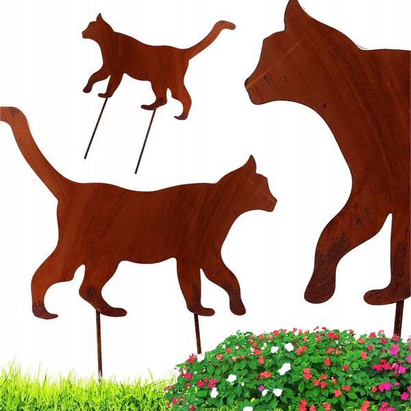 Decorazione Da Giardino Statuetta Gatto Passeggiata Gatto Regalo Statuetta Corten Ruggine-image