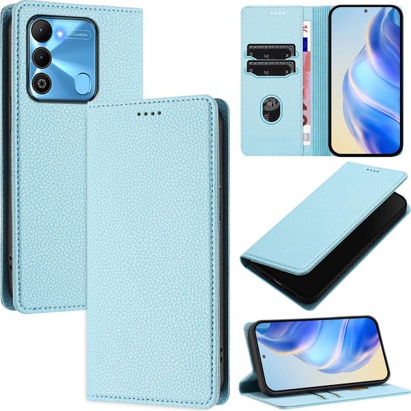 Custodia In Pelle Per Tecno Spark Go 2022/Spark 8C/Spark 9, Pelle Litschi, Custodia A Portafoglio Con Slot Per Carte E Supporto Blu Chiaro-image