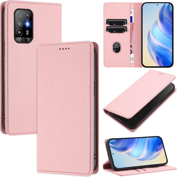 Custodia In Pelle Per Oppo A94 5G/Reno5 Z, Pelle Litschi, Custodia A Portafoglio Con Slot Per Carte E Supporto Rosa-image