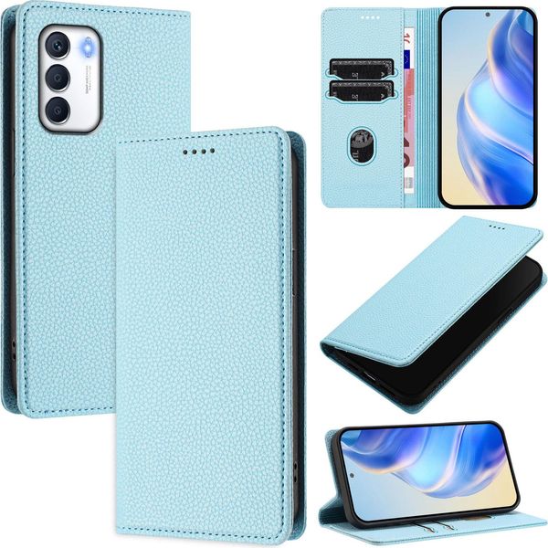 Custodia In Pelle Per Infinix Zero 5G 2023, Pelle Litschi, Custodia A Portafoglio Con Slot Per Carte E Supporto Blu Chiaro-image