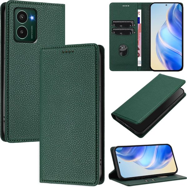 Custodia In Pelle Per Hmd Pulse Pro/Hmd Pulse/Hmd Pulse+, Pelle Litschi, Custodia A Portafoglio Con Slot Per Carte E Supporto Verde-image