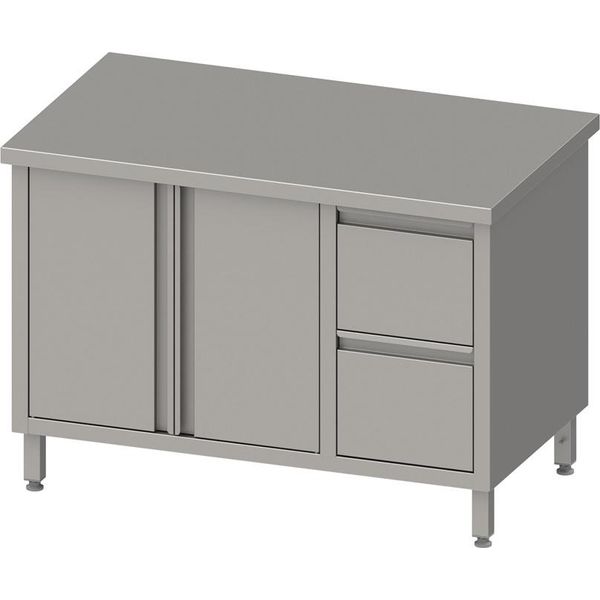 Armadio Da Lavoro Con Ante A Battente, 1800X700X850 Mm, Con 2 Cassetti A Destra, Senza Alzatina, Saldato-image