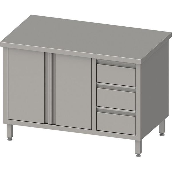 Armadio Da Lavoro Con Ante A Battente, 1400X600X850 Mm, Con 3 Cassetti A Destra, Senza Alzatina, Saldato-image