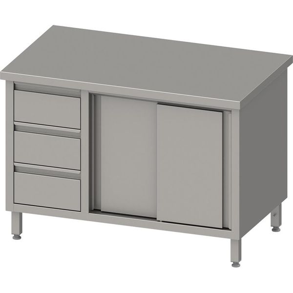 Armadio Da Lavoro Con Ante Scorrevoli, 1200X600X850 Mm, Con Blocco A 3 Cassetti A Sinistra, Senza Supporto, Saldato-image