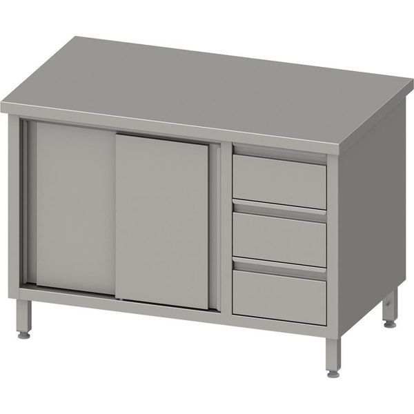 Armadio Da Lavoro Con Ante Scorrevoli 2000X700X850 Mm, Con 3 Cassetti A Destra, Senza Alzatina, Saldato-image