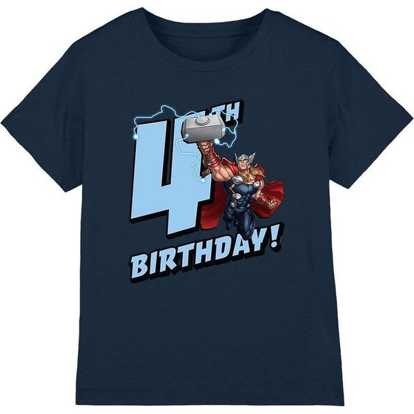 Thor - Maglietta Per Bambini - 4° Compleanno TV3300 (128) (Blu Navy)-image