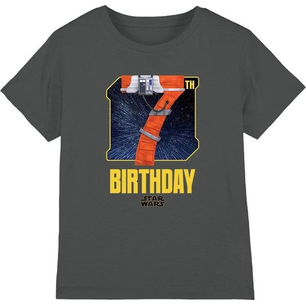 Star Wars - Maglietta Per Bambini - 7° Compleanno TV3630 (116) (Carbone)-image