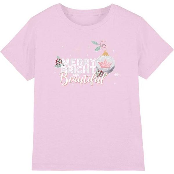 Disney Princess - Maglietta "Merry, Bright And Beautiful"" Per Bambini - Design Natalizio TV3762 (152-158) (Rosa)"-image