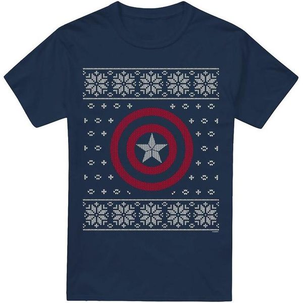 Capitan America - Maglietta Da Uomo TV4159 (Xl) (Blu Navy)-image