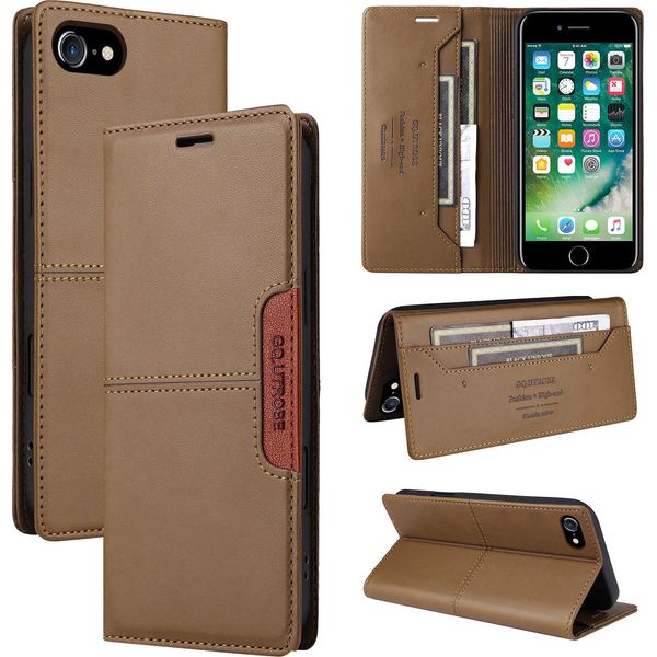 Custodia Per Iphone 8/7/6S/6/Iphone Se 2022/2020, Custodia In Pelle Flip Wallet Con Slot Per Carte E Supporto Brown-image