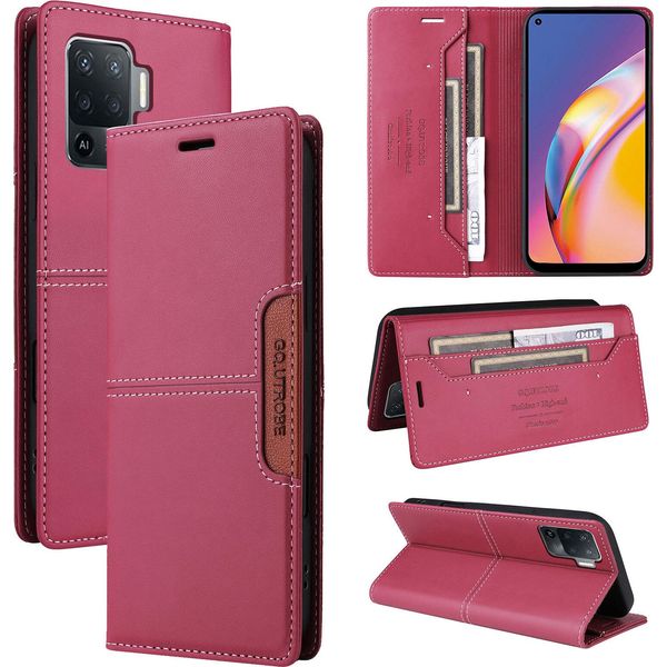 Custodia Per Oppo A94/A94 5G/A95 5G/F19 Pro/Reno5 Lite/Reno5 Z/Reno6 Z, Custodia In Pelle Flip Wallet Con Slot Per Carte E Supporto Rosso-image