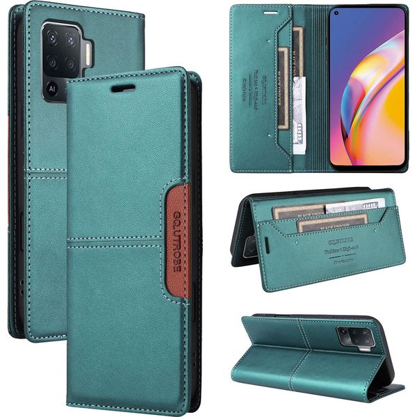 Custodia Per Oppo A94/A94 5G/A95 5G/F19 Pro/Reno5 Lite/Reno5 Z/Reno6 Z, Custodia In Pelle Flip Wallet Con Slot Per Carte E Supporto Verde-image