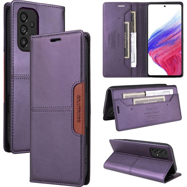 Custodia Per Samsung Galaxy A53 5G, Custodia In Pelle Flip Wallet Con Slot Per Carte E Supporto Viola-image