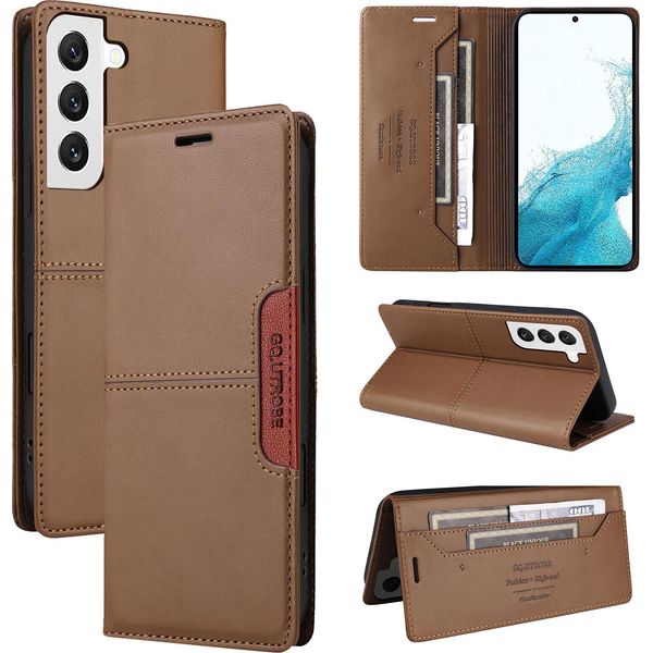 Custodia Per Samsung Galaxy S22+/S22 Plus 5G, Custodia In Pelle Flip Wallet Con Slot Per Carte E Supporto Brown-image