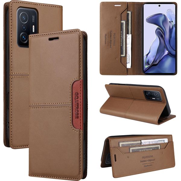 Custodia Per Xiaomi 11T / 11T Pro, Custodia In Pelle Flip Wallet Con Slot Per Schede E Supporto Brown-image