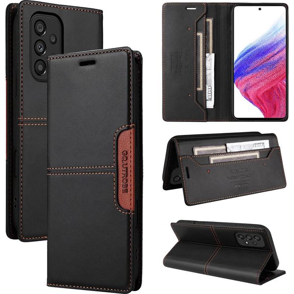 Custodia Per Samsung Galaxy A53 5G, Custodia In Pelle Flip Wallet Con Slot Per Carte E Supporto Nero-image