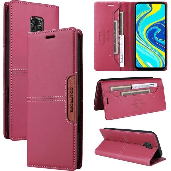 Custodia Per Xiaomi Redmi Note 9S / 9 Pro / 9 Pro Max, Custodia In Pelle Flip Wallet Con Slot Per Schede E Supporto Rosso-image