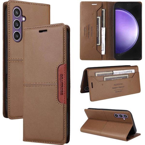 Custodia Per Samsung Galaxy S25+/S25 Plus, Custodia In Pelle Flip Wallet Con Slot Per Carte E Supporto Brown-image