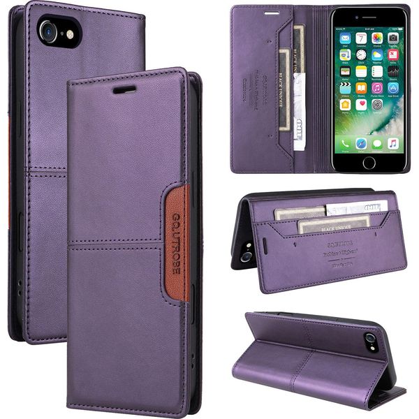 Custodia Per Iphone 8/7/6S/6/Iphone Se 2022/2020, Custodia In Pelle Flip Wallet Con Slot Per Carte E Supporto Viola-image