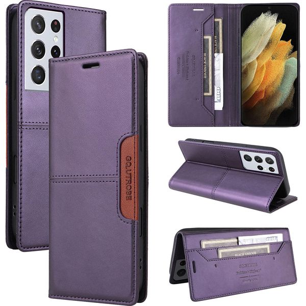 Custodia Per Samsung Galaxy S21 Ultra 5G, Custodia In Pelle Flip Wallet Con Slot Per Carte E Supporto Purple-image