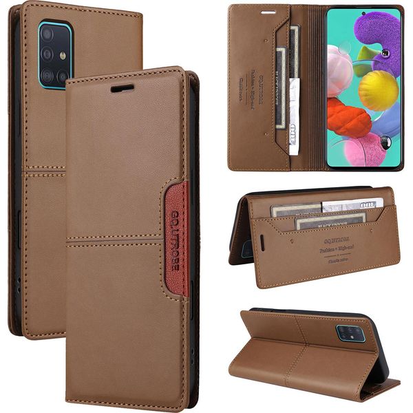 Custodia Per Samsung Galaxy A71 4G, Custodia In Pelle Flip Wallet Con Slot Per Carte E Supporto Marrone-image