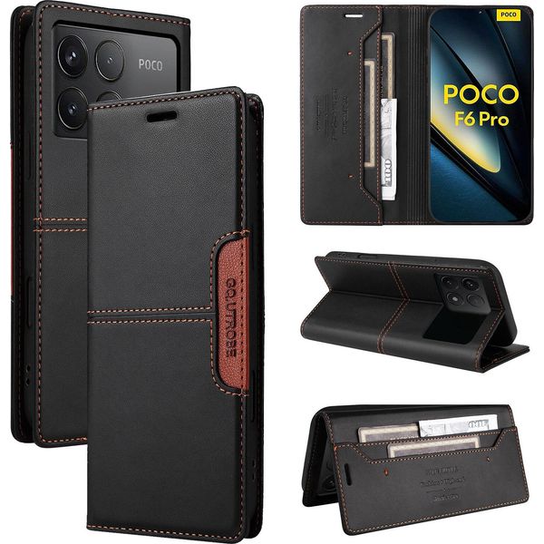 Custodia Per Xiaomi Poco F6 Pro/Redmi K70/K70 Pro, Custodia In Pelle Flip Wallet Con Slot Per Carte E Supporto Nero-image