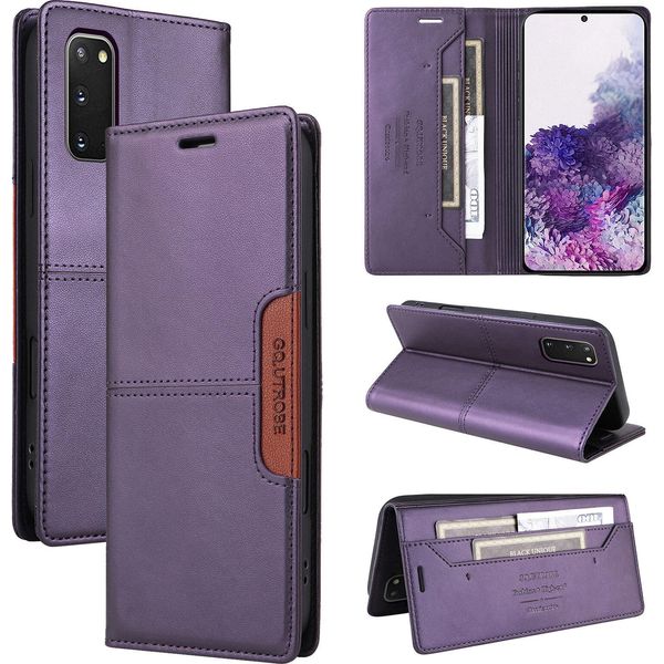 Custodia Per Samsung Galaxy S20, Custodia In Pelle Flip Wallet Con Slot Per Carte E Supporto Purple-image