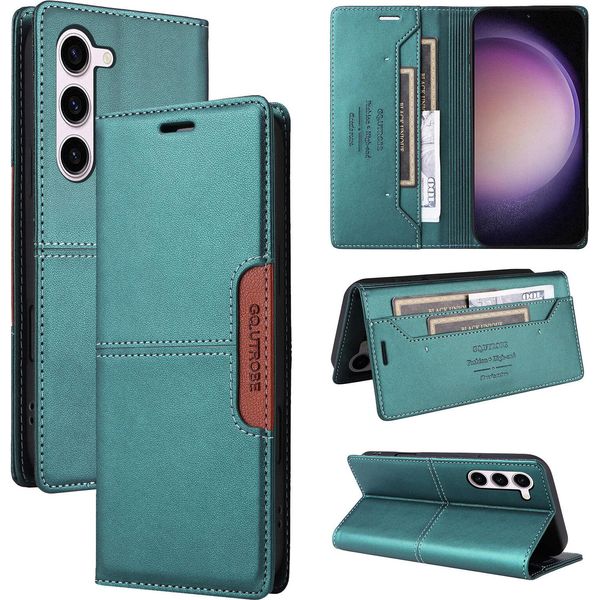 Custodia Per Samsung Galaxy S23, Custodia Flip Wallet In Pelle Con Slot Per Carte E Supporto Verde-image