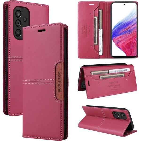 Custodia Per Samsung Galaxy A53 5G, Custodia In Pelle Flip Wallet Con Slot Per Carte E Supporto Rosso-image