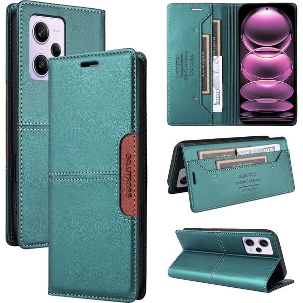 Custodia Per Xiaomi Redmi Note 12 Pro 5G/Poco X5 Pro, Custodia In Pelle Flip Wallet Con Slot Per Carte E Supporto Verde-image
