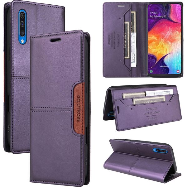 Custodia Per Samsung Galaxy A70, Custodia Flip Wallet In Pelle Con Slot Per Carte E Supporto Viola-image