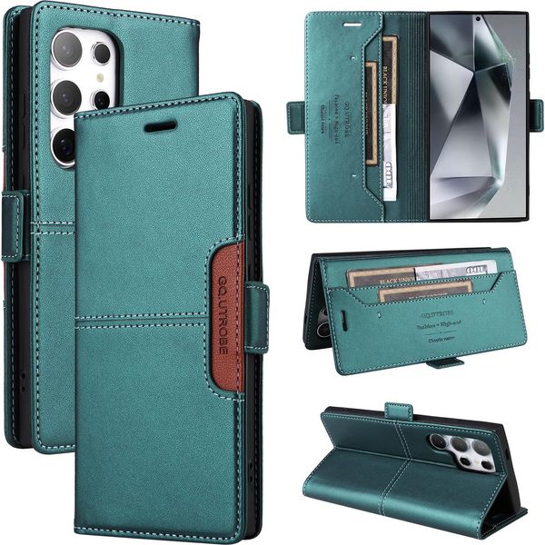 Custodia Per Samsung Galaxy S25 Ultra, Custodia Flip Wallet In Pelle Con Slot Per Carte E Supporto Verde-image