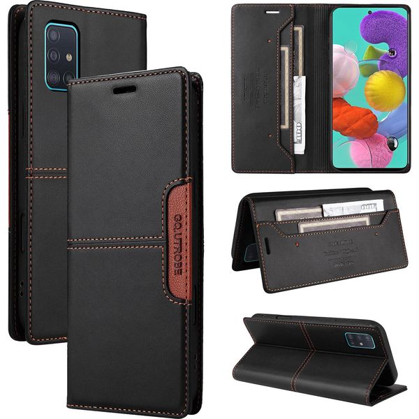Custodia Per Samsung Galaxy A71 4G, Custodia In Pelle Flip Wallet Con Slot Per Carte E Supporto Nero-image