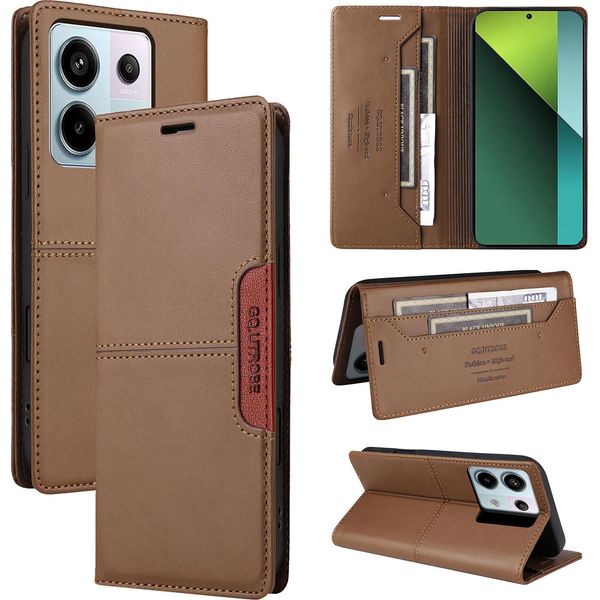 Custodia Per Xiaomi Redmi Note 13 Pro 5G/Poco X6, Custodia In Pelle Flip Wallet Con Slot Per Schede E Supporto Brown-image