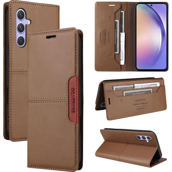 Custodia Per Samsung Galaxy A54 5G, Custodia In Pelle Flip Wallet Con Slot Per Carte E Supporto Marrone-image