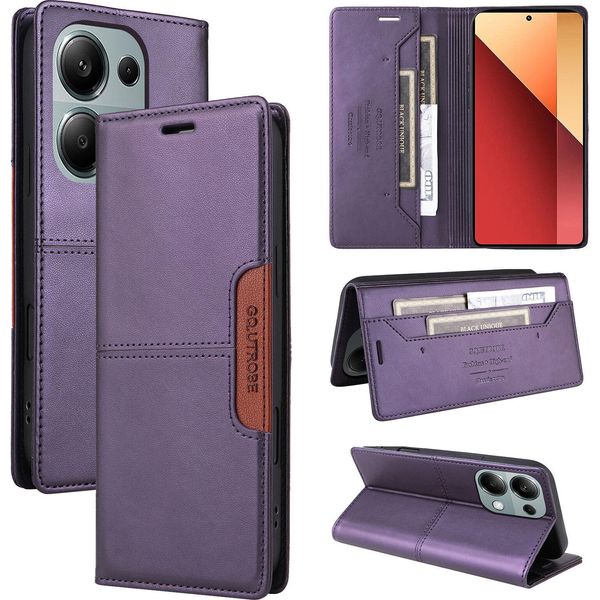 Custodia Per Xiaomi Redmi Note 13 5G, Custodia In Pelle Flip Wallet Con Slot Per Schede E Supporto Viola-image