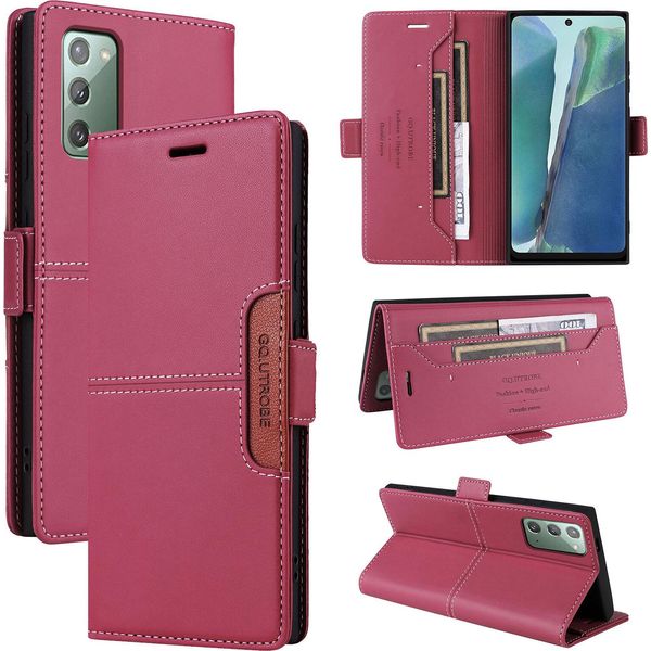 Custodia Per Samsung Galaxy Note 20 5G/4G, Custodia In Pelle Flip Wallet Con Slot Per Schede E Supporto Rosso-image